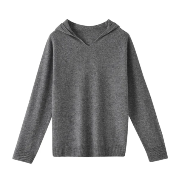 Merino wool fashion V-neck hooded autumn warm jumper top - Image 3