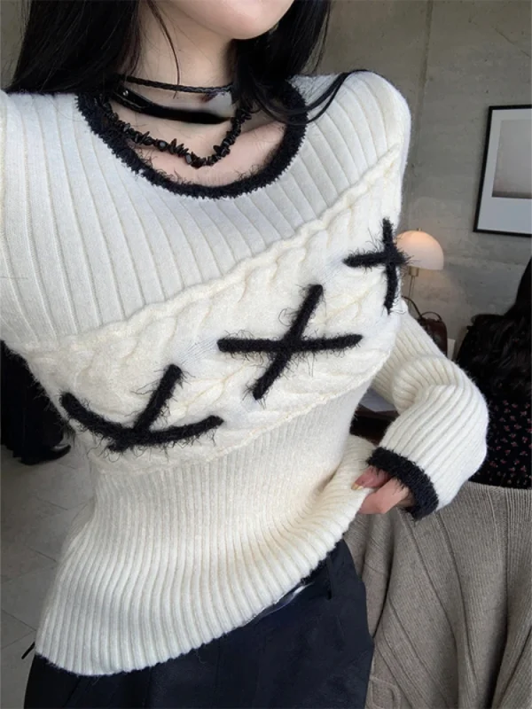 Winter Casual Basic Knitted Sweater Blouse Office Lady - Image 2