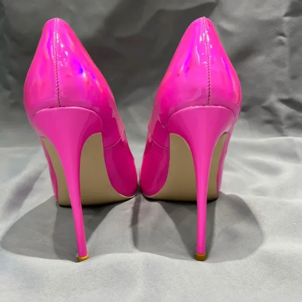 Women Sexy Shiny Rose Patent Pointy Toe High Heel Shoes - Image 5