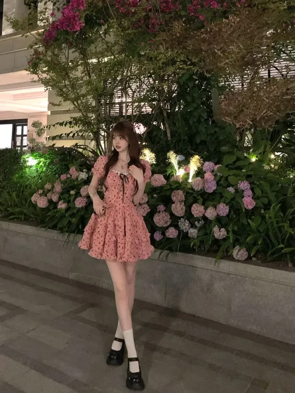 Elegant Floral Mini Dress Party Cute One Piece Dress Korean Fashion - Image 5