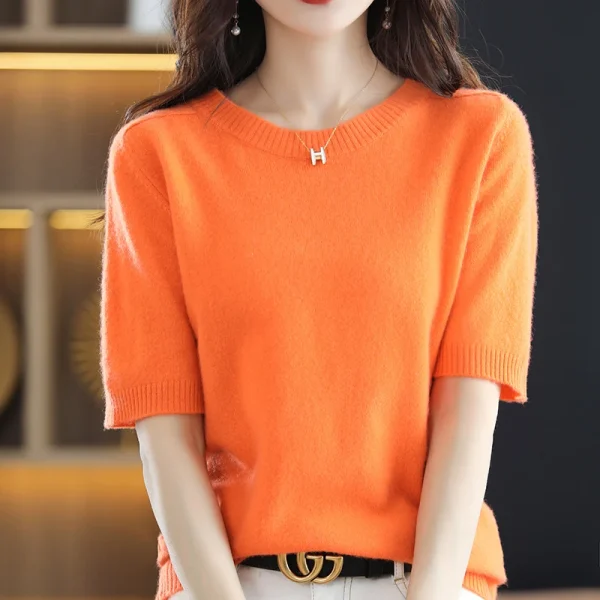 wool T-shirt spring and summer new women's O-neck pullover