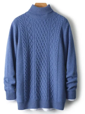 Winter wool sweater men’s turtleneck thick loose sweater