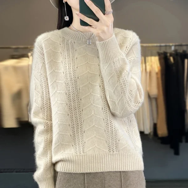 Sweater Women's Round Neck Pullover Warm Bottom Knit Shirt - Image 3