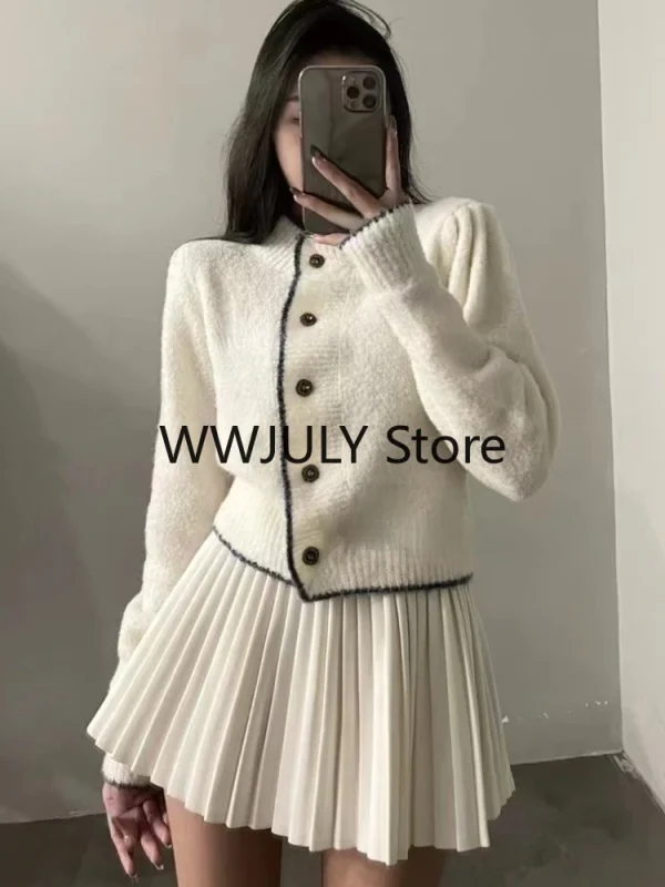 Women Elegant  Mini Skirt Korean Fashion Knitted Suit Office Lady Chic - Image 2