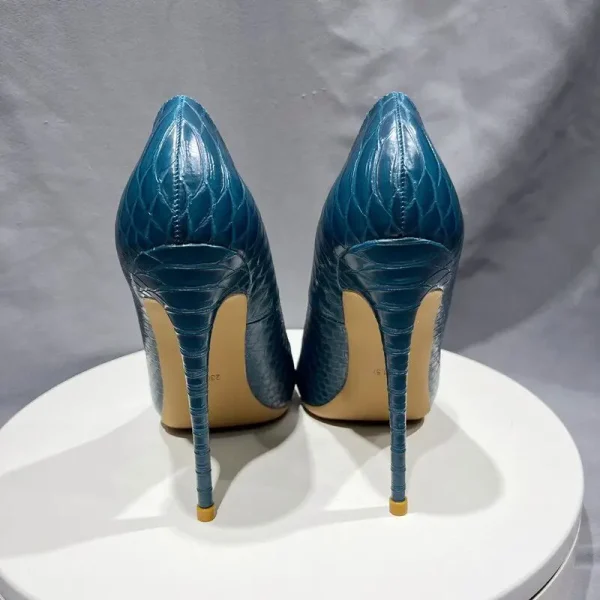 Dark Blue Croc-Effect Women Sexy Pointy Toe High Heel Shoes - Image 7