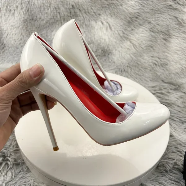 Round Toe Women Solid White Simple High Heel Shoes - Image 3