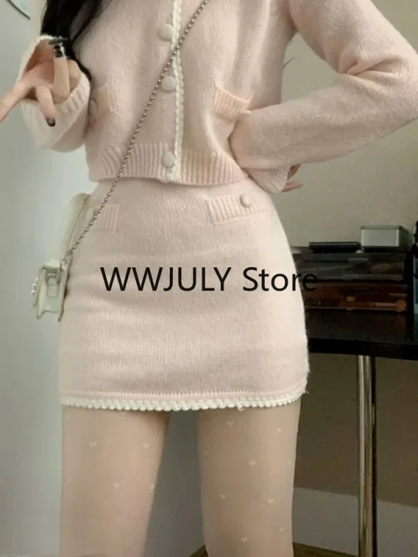 Korean Fashion Knitted Suit Elegant 2 Piece Set Woman Casual Sweater Tops - Image 5