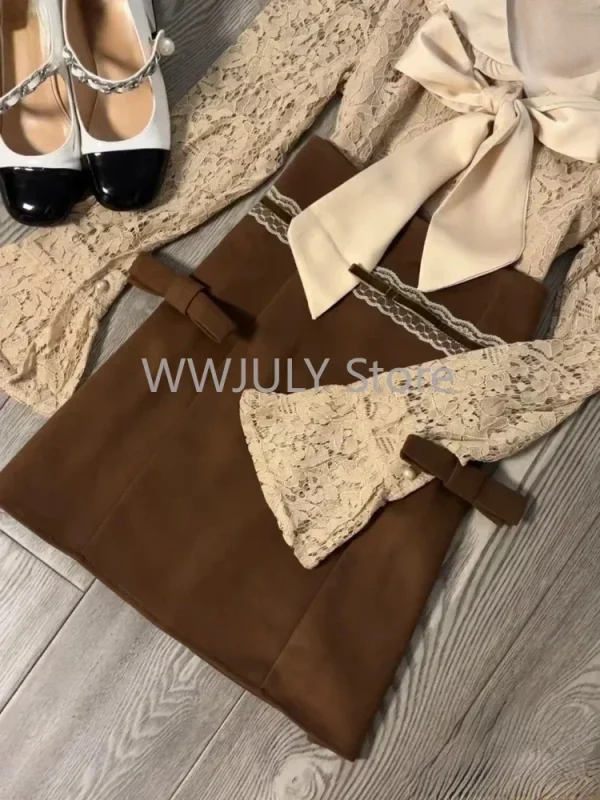 Woman Sweet Kawaii 2 Piece Set Hot Girls Casual Lace Blouse - Image 3