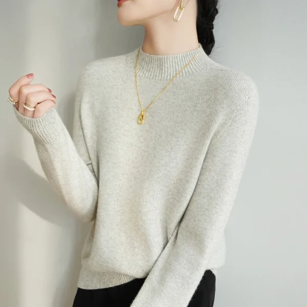 Wool cashmere pullover Women's O-neck pullover warm bottom knit shirt - Image 5