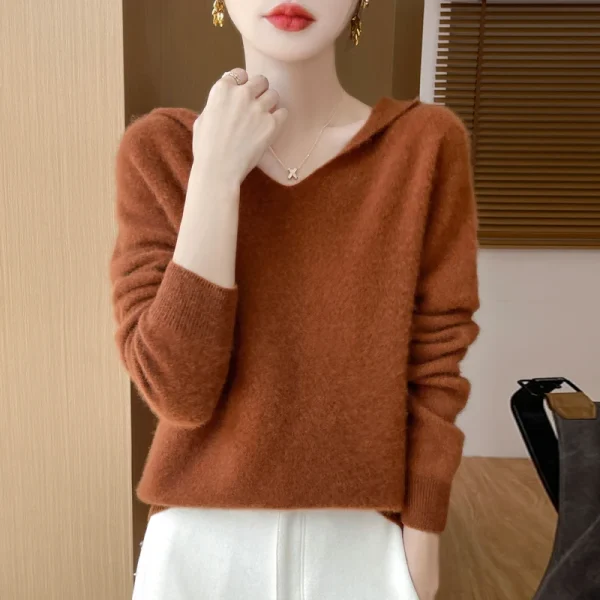 Wool Sweater V-neck Casual Loose Cashmere Knitwear Korean Fashion - Image 2