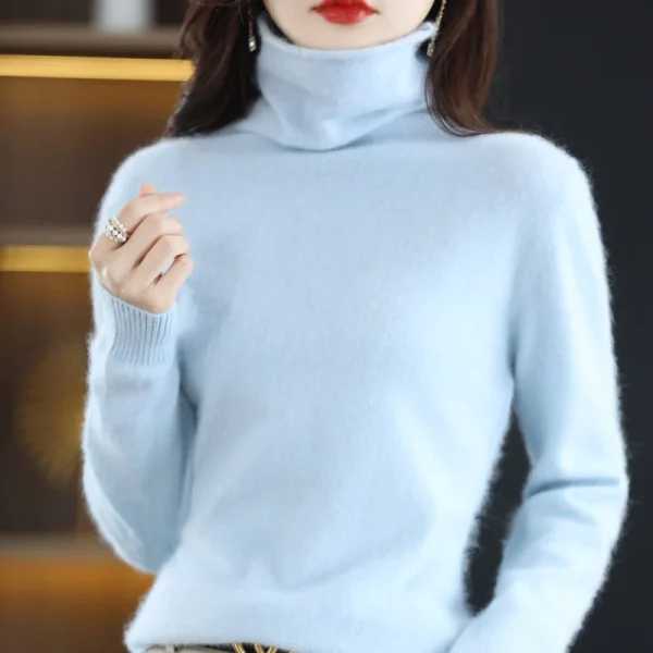 Pure mink cashmere sweater women's turtleneck - Image 5