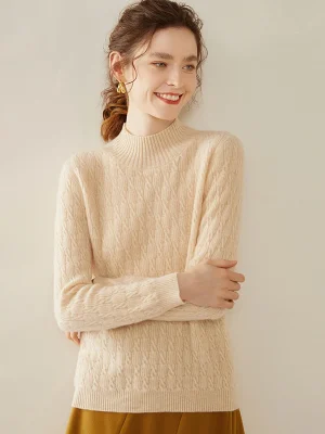 Fashion cashmere sweater half high neck warm bottom long knit