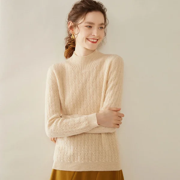 Fashion cashmere sweater half high neck warm bottom long knit