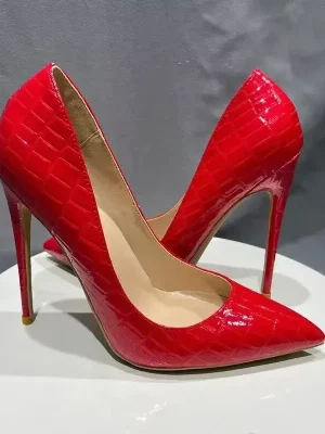 Sexy Hot Red Croc-Effect Women Pointy Toe High Heel Shoes