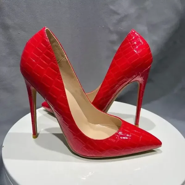 Sexy Hot Red Croc-Effect Women Pointy Toe High Heel Shoes