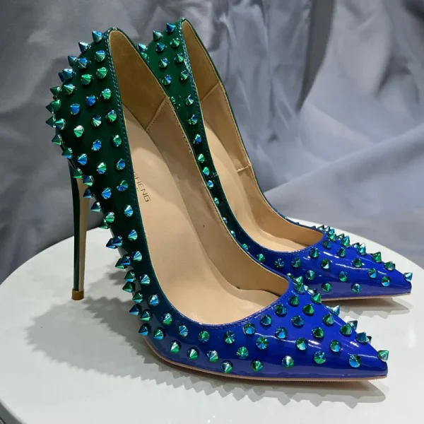 Gradient Green Blue Women Sexy Pointy Toe High Heel Shoes