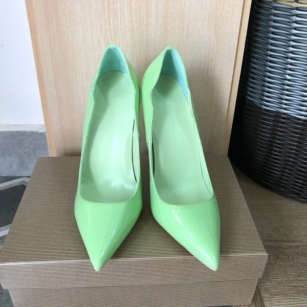 Glossy Light Green Women Side V Edeged Pointy Toe Formal Dress