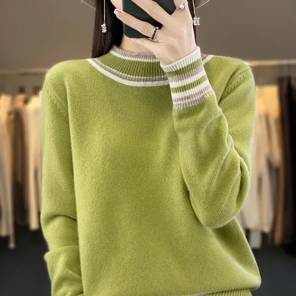 Sweater women's semi-turtleneck knitted pullover fashion - Image 5