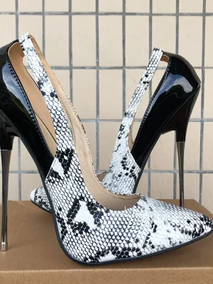 Patchwork White Snakeskin Women Sexy 16cm Super High Metal Heel Shoes