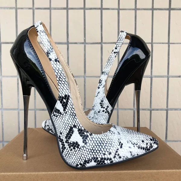 Patchwork White Snakeskin Women Sexy 16cm Super High Metal Heel Shoes