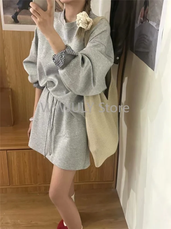 Woman Casual Hoodie Set Autumn Winter Solid Long Sleeve Sweatshirt - Image 2