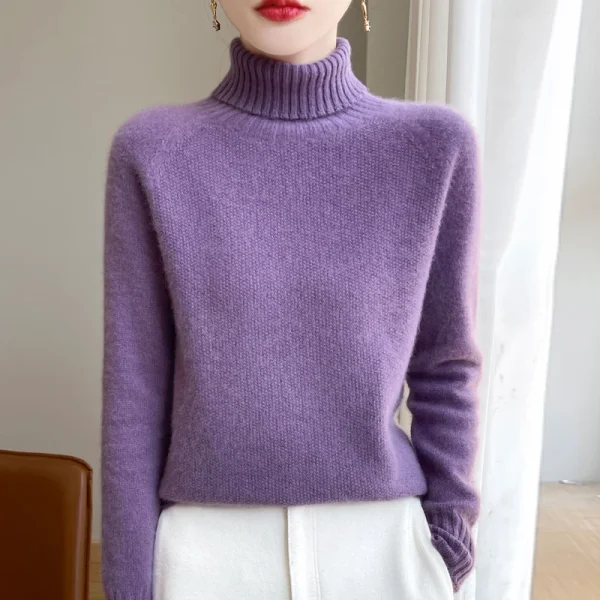 wool sweater women's high lapel loose slim warm knit - Image 3