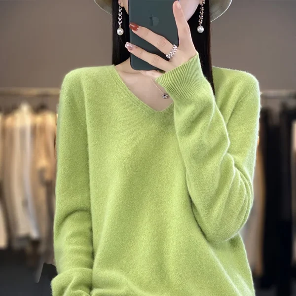 Wool cashmere sweater women's V-neck pullover women's coat - Image 3