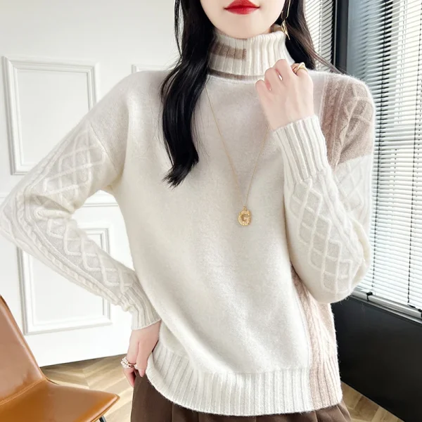 Color matching fashion turtleneck pullover sweater for women - Image 5