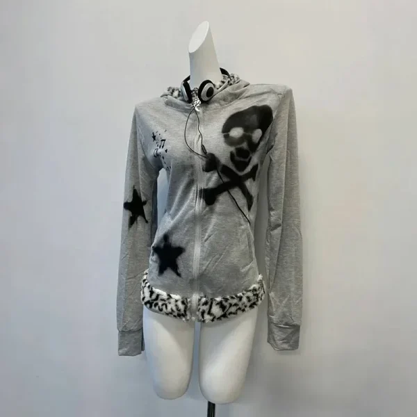 Winter Slim Gothic Punk Leopard Print Sweatshirt Hot Girls Chic - Image 4