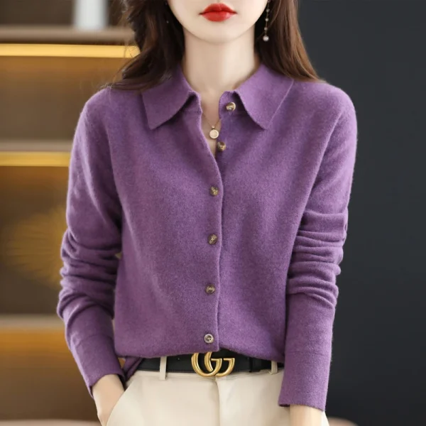 Wool knitted cardigan sweater POLO collar autumn - Image 5