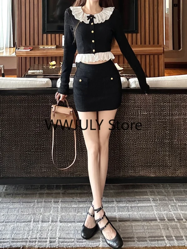 Sexy Bodycon Mini Skirt Korean Fashion Knitted Suit Woman Slim - Image 6