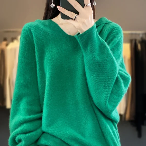 Cashmere sweater in autumn and winter women's hooded collar - Image 5