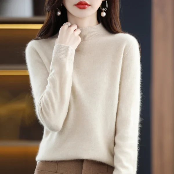 wool cashmere sweater women's sweater semi-high-necked - Image 5