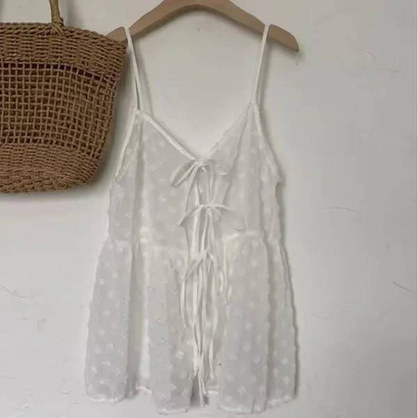 Summer Korean Style Overlap Tank Top Women Bow Lace Up - Image 6