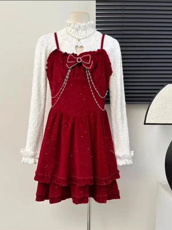 Red Velvet Dress Suit Woman Elegant Sleeveless  Mini Dress - Image 5