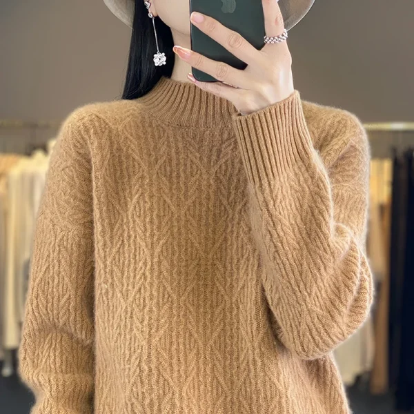 Wool cashmere sweater Women's semi-turtleneck pullover warm - Image 5