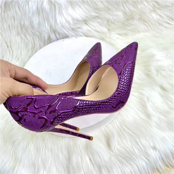 Effect Round Toe Women Solid White Simple High Heel Shoes - Image 5