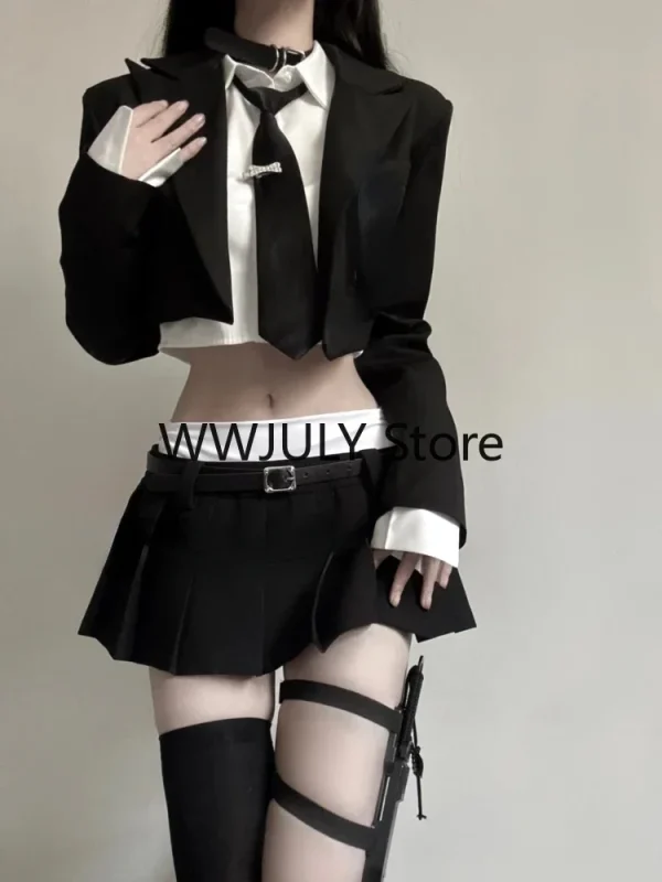 Vintage 3 Piece Set Skirt Woman Black Short Blazers - Image 4