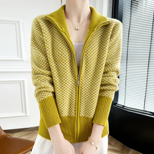 women's sweater Merino wool semi-turtleneck zipper cardigan - Image 6