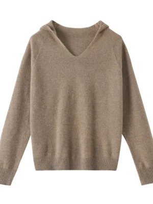 Merino wool fashion V-neck hooded autumn warm jumper top