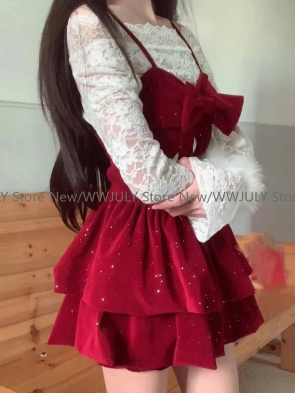 Girl Korean Fashion Outfits 3 Piece Set Long Sleeve Lace Tops - Image 4