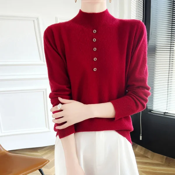 Wool half-high-necked thick pullover fashion luxury solid color long-sleeve - Image 2