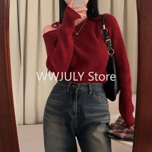 Sweater Women Clothing Irregular Skew Collar Long Sleeve - Image 4