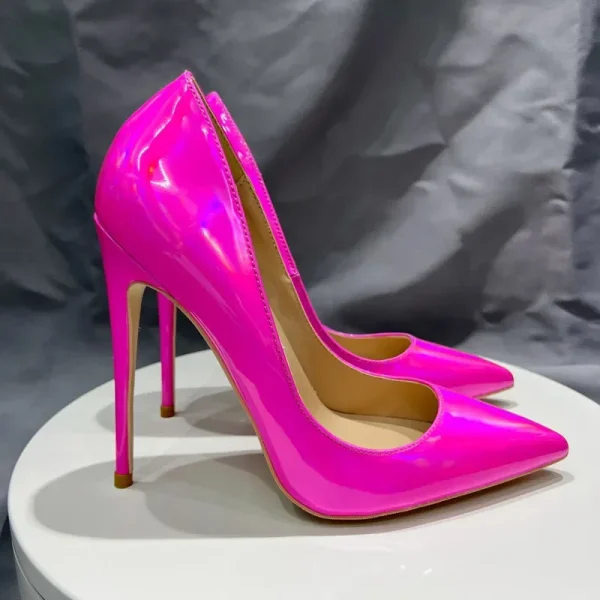 Women Sexy Shiny Rose Patent Pointy Toe High Heel Shoes - Image 3