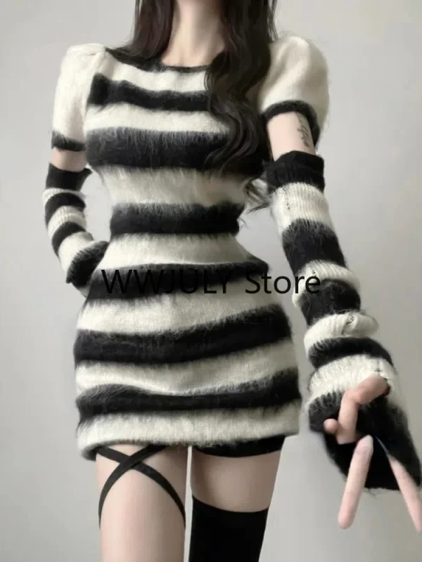 Short Party Dress Women Slim Bodycon Knitted Mini Dress - Image 6