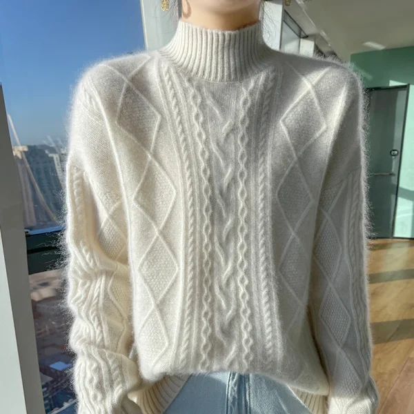 Wool Cashmere Sweater Women's semi-turtleneck bottom knit - Image 3