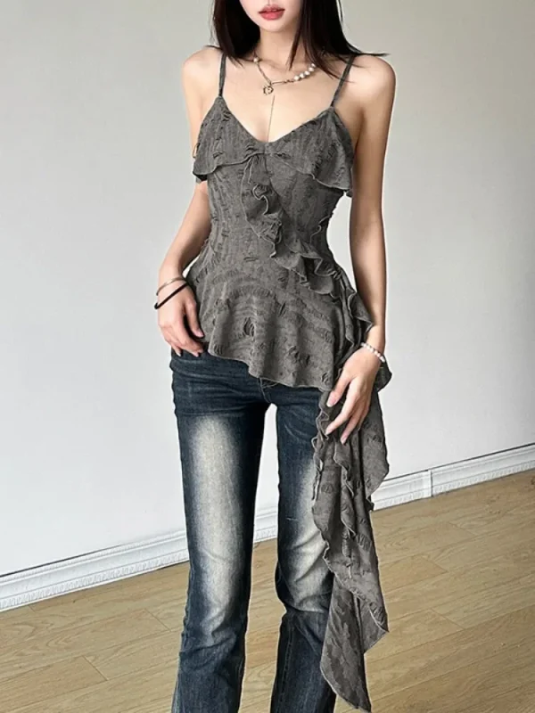 Streetwear Irregular Ruffled Women Backless Camisole - Image 3