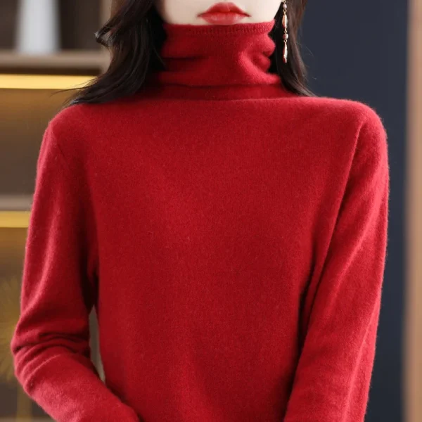 Wool Sweater women's high-necked pullover cashmere sweater - Image 5