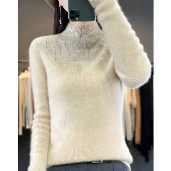 Wool pullover cashmere sweater Women's half turtleneck - Image 4