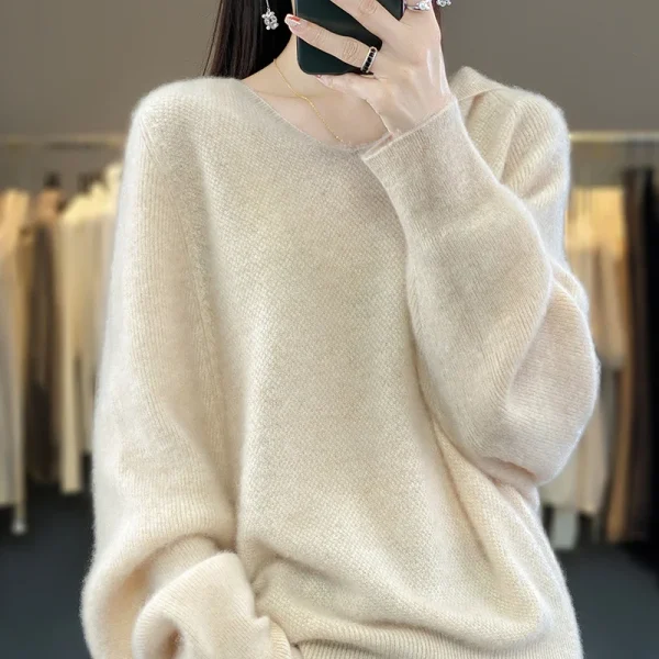 Cashmere sweater in autumn and winter women's hooded collar - Image 2